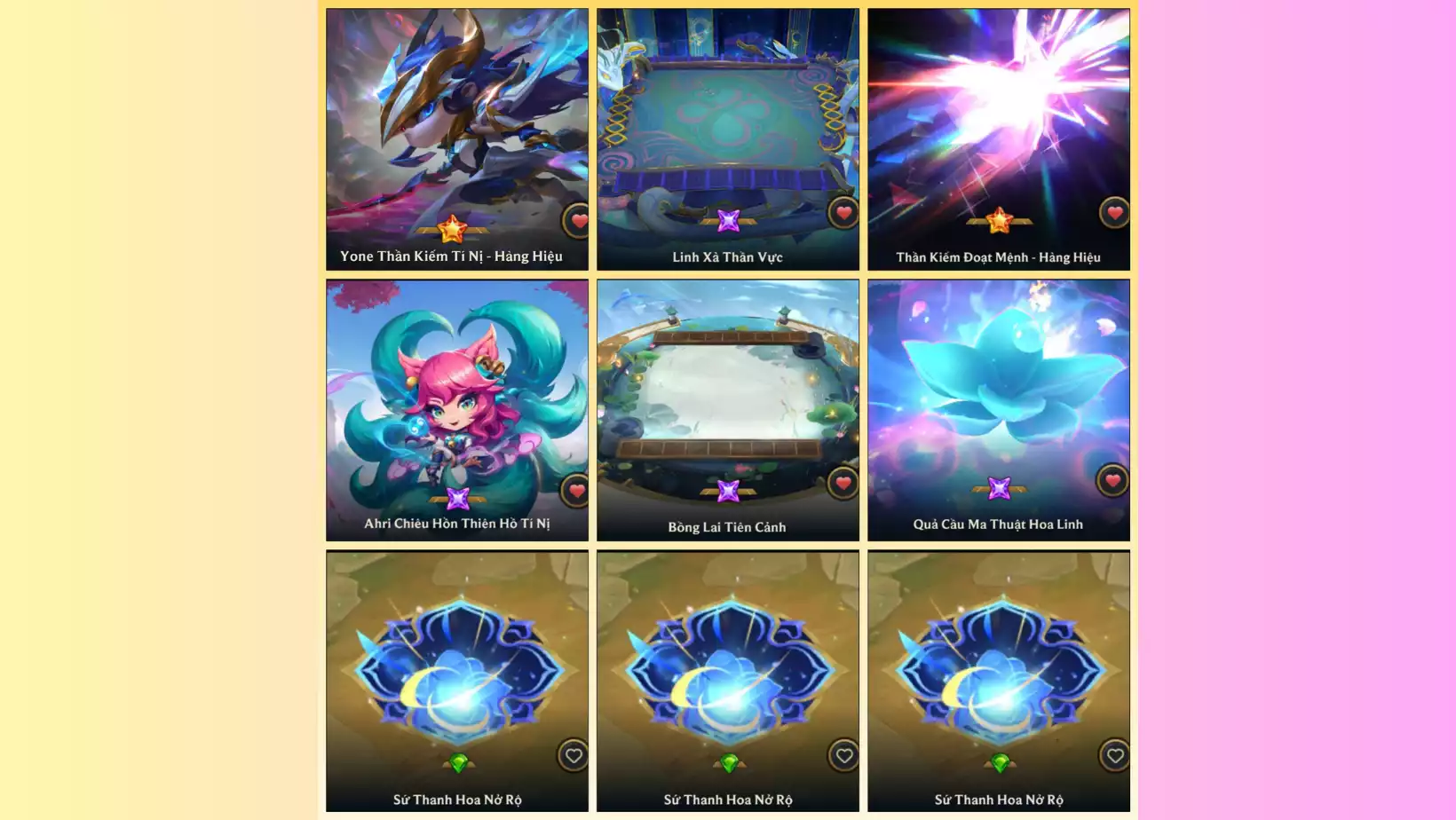 YONE THẦN KIẾM TÍ NỊ - HÀNG HIỆU AHRI CHIÊU HỒN THIÊN HỒ TÍ NỊ SÂN BỒNG LAI TIÊN CẢNH SÂN LINH XÀ THÂN VỰC CHƯỞNG RIÊNG ĐẦY ĐỦ